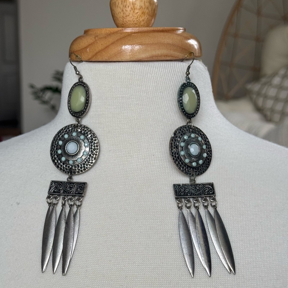 Bohemian Silver and Turquoise Dangle Earrings
